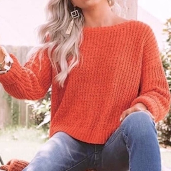 Rib Knit Crew Neck knitted Drop Shoulder Sleeve Loose Fit Sexy Comfy Sweater - Picture 7 of 10